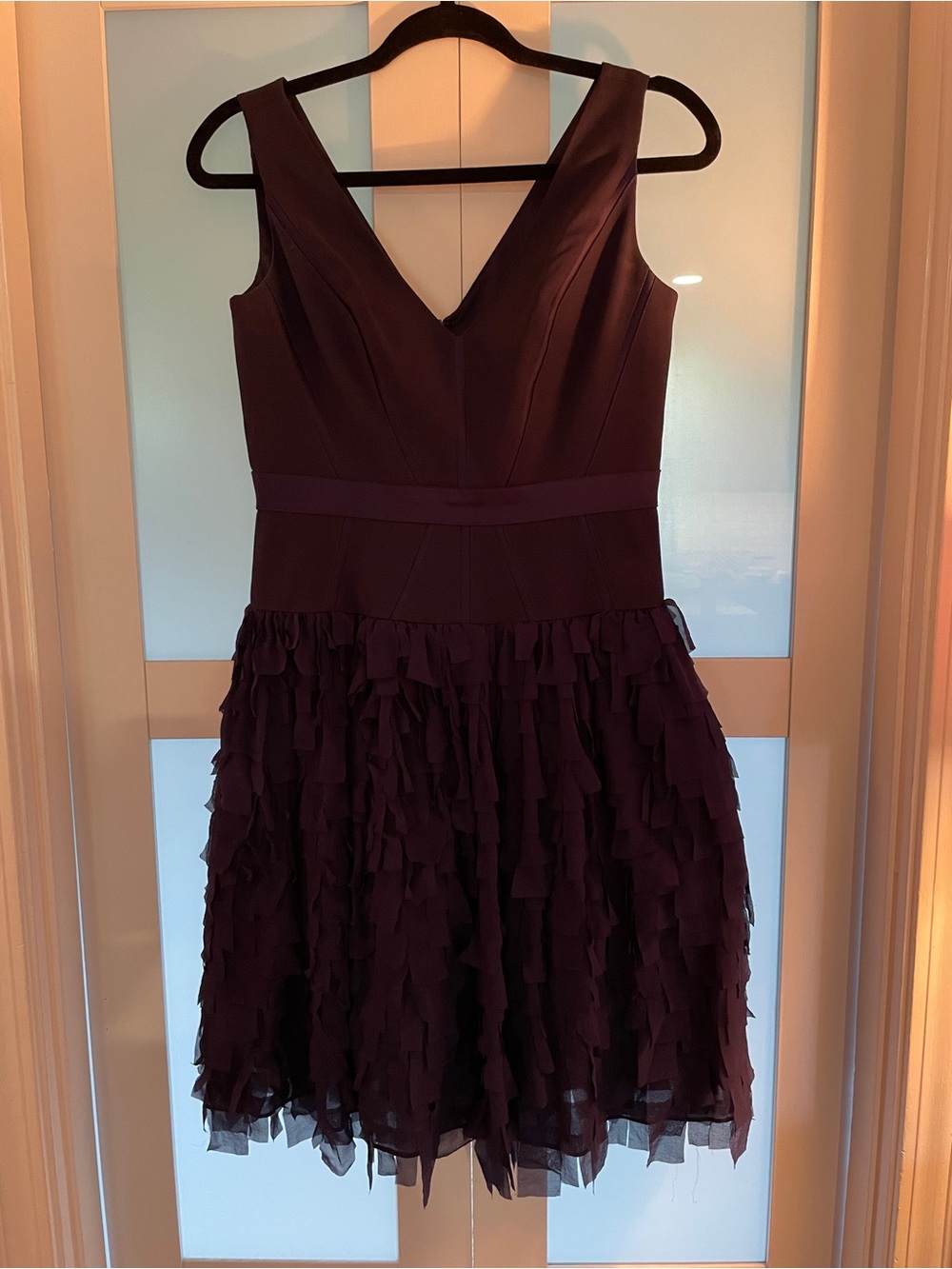 Aidan Mattox Indigo V-Neck Ruffled Cocktail Dress